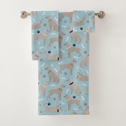 Weimaraner Knochen und Paws Blau Badhandtuch Set (Insitu)