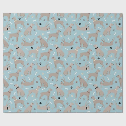 Weimaraner Knochen und Paws Blue Wrapping Paper Geschenkpapier (Flach)