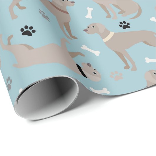 Weimaraner Knochen und Paws Blue Wrapping Paper Geschenkpapier (Rolleneckpunkt)