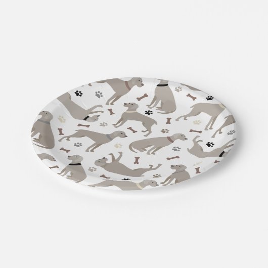 Weimaraner Knochen und Paws Papierplatte Pappteller (Schrägansicht)