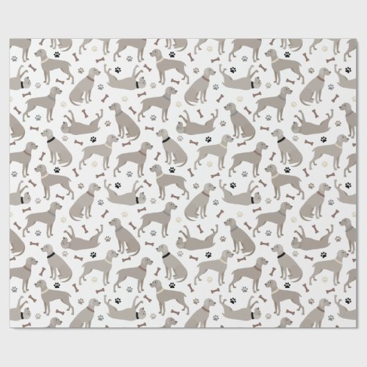 Weimaraner Knochen und Paws Weißpapier Geschenkpapier (Flach)