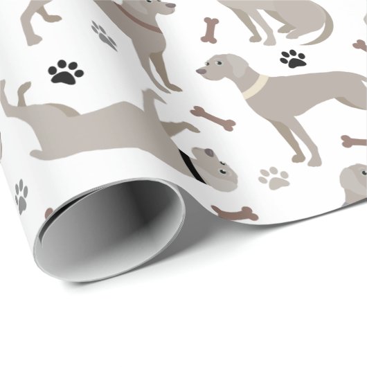 Weimaraner Knochen und Paws Weißpapier Geschenkpapier (Rolleneckpunkt)