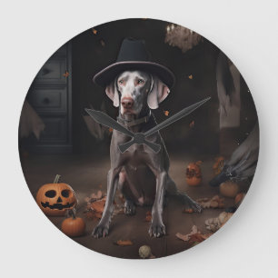 Weimaraner Kürbisse Halloween Gruselig Große Wanduhr