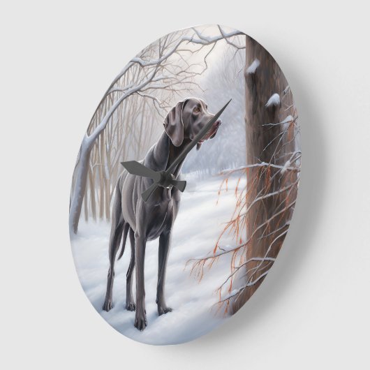 Weimaraner lassen es Schnee Weihnachten Große Wanduhr (Winkel)