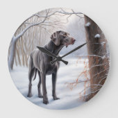 Weimaraner lassen es Schnee Weihnachten Große Wanduhr (Vorderseite)