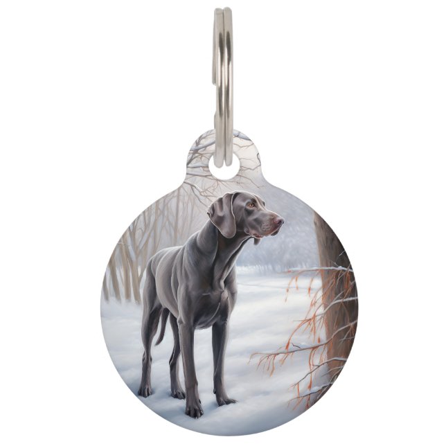 Weimaraner lassen es Schnee Weihnachten Haustiermarke (Vorderseite)