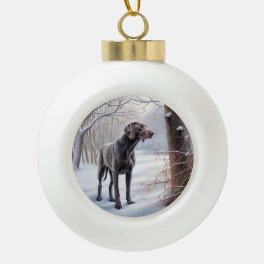 Weimaraner lassen es Schnee Weihnachten Keramik Kugel-Ornament (Vorderseite)