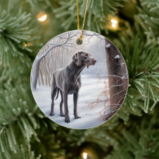 Weimaraner lassen es Schnee Weihnachten Keramik Ornament (Baum)