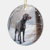 Weimaraner lassen es Schnee Weihnachten Keramik Ornament (Links)