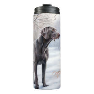 Weimaraner lassen es Schnee Weihnachten Thermosbecher