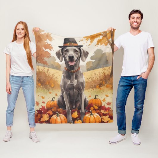 Weimaraner lässt Erntedank im Herbst Kunst Fleecedecke (Beispiel)