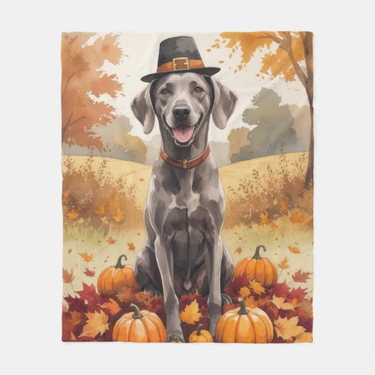 Weimaraner lässt Erntedank im Herbst Kunst Fleecedecke (Vorderseite)