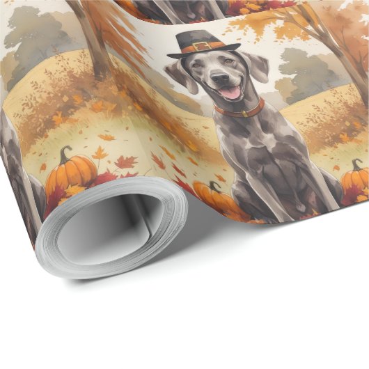Weimaraner lässt Erntedank im Herbst Kunst Geschenkpapier (Rolleneckpunkt)