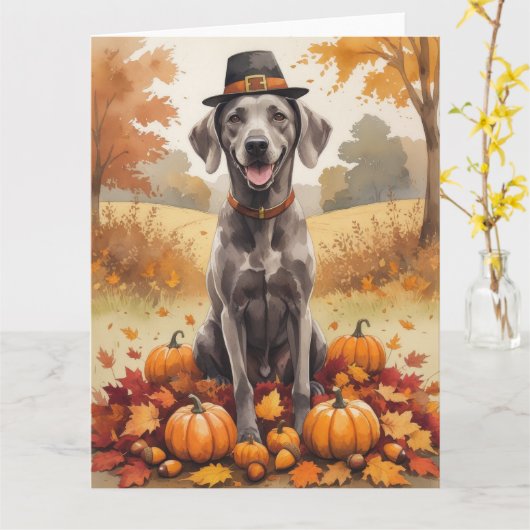 Weimaraner lässt Erntedank im Herbst Kunst Karte (Gelbe Blume)