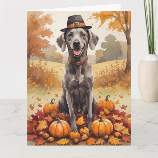 Weimaraner lässt Erntedank im Herbst Kunst Karte (Vorderseite)