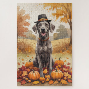 Weimaraner lässt Erntedank im Herbst Kunst Puzzle