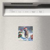 Weimaraner läuft im Schnee mit Weihnachtshut Magnet (In Situ (Geschirrspüler))