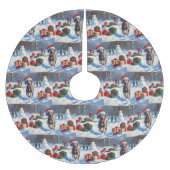 Weimaraner läuft im Schnee mit Weihnachtshut Polyester Weihnachtsbaumdecke (Vorderseite)