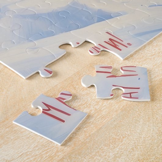 Weimaraner läuft im Schnee mit Weihnachtshut Puzzle (Seite)