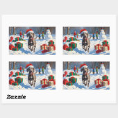 Weimaraner läuft im Schnee mit Weihnachtshut Rechteckiger Aufkleber (Blatt)