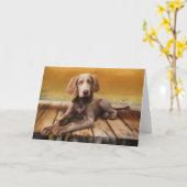 Weimaraner (Longhair) Grußkarte Karte (Gelbe Blume)