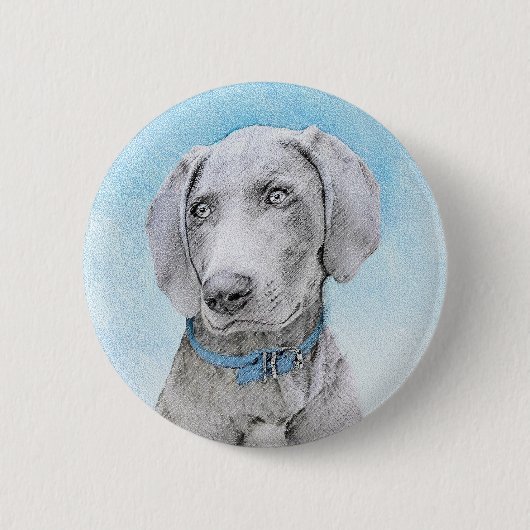 Weimaraner Malerei - Niedliche Original Hunde Kuns Button (Vorderseite)