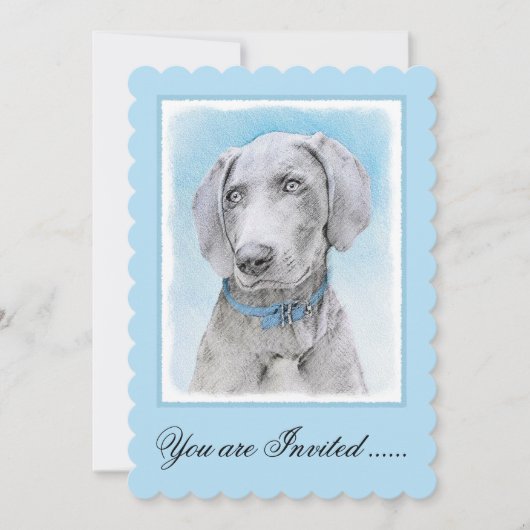 Weimaraner Malerei - Niedliche Original Hunde Kuns Einladung (Vorderseite)