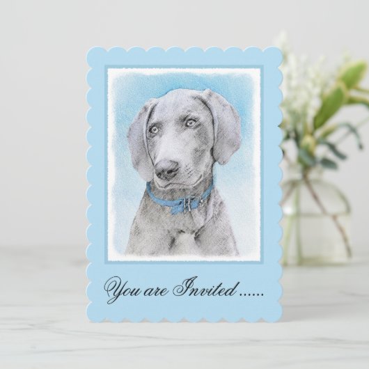 Weimaraner Malerei - Niedliche Original Hunde Kuns Einladung (Stehend Vorderseite)