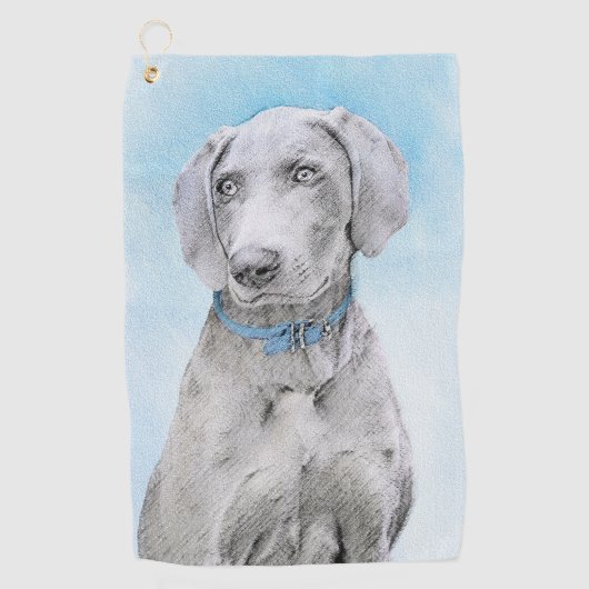 Weimaraner Malerei - Niedliche Original Hunde Kuns Golfhandtuch (Vorderseite)