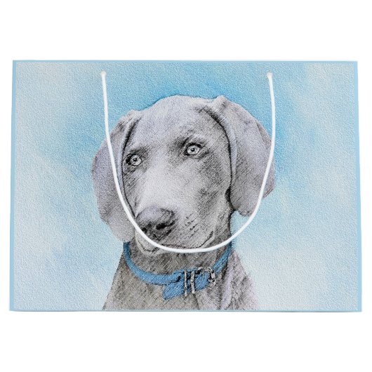 Weimaraner Malerei - Niedliche Original Hunde Kuns Große Geschenktüte (Vorderseite)