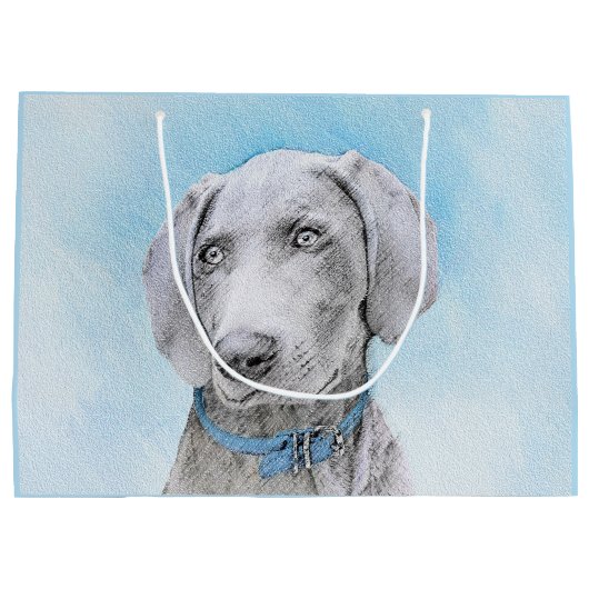 Weimaraner Malerei - Niedliche Original Hunde Kuns Große Geschenktüte (Rückseite)