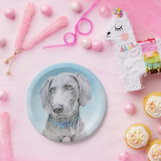 Weimaraner Malerei - Niedliche Original Hunde Kuns Pappteller (Party)