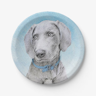 Weimaraner Malerei - Niedliche Original Hunde Kuns Pappteller