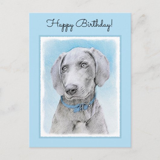 Weimaraner Malerei - Niedliche Original Hunde Kuns Postkarte (Vorderseite)