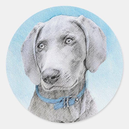 Weimaraner Malerei - Niedliche Original Hunde Kuns Runder Aufkleber (Vorderseite)
