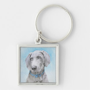 Weimaraner Malerei - Niedliche Original Hunde Kuns Schlüsselanhänger