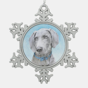 Weimaraner Malerei - Niedliche Original Hunde Kuns Schneeflocken Zinn-Ornament