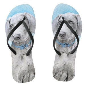 Weimaraner Malerei - Niedliche Original Hundekunst Badesandalen