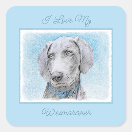Weimaraner Malerei - Niedlicher Original Hund Art Quadratischer Aufkleber (Vorderseite)