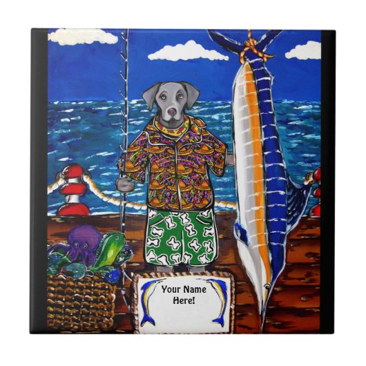 Weimaraner Marlin Fishing Fliese (Vorderseite)
