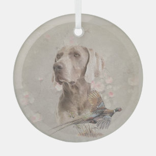 Weimaraner mit Fasant Ornament Aus Glas