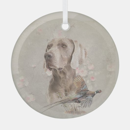 Weimaraner mit Fasant Ornament Aus Glas (Vorderseite)