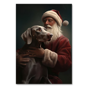Weimaraner mit Santa Claus Festive Weihnachten Tischnummer
