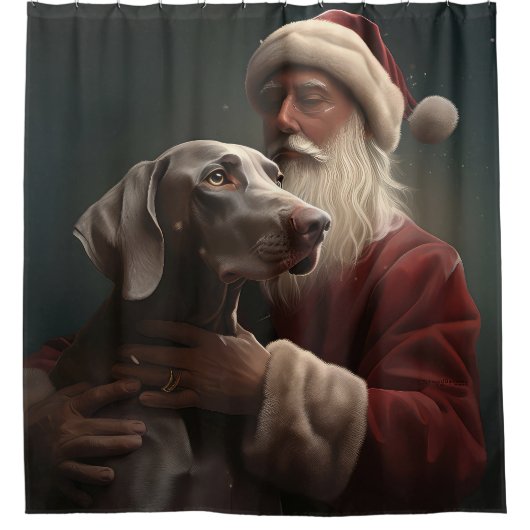 Weimaraner mit Weihnachtsmann Weihnachten Duschvorhang (Vorderseite)
