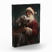 Weimaraner mit Weihnachtsmann Weihnachten Fotoblock (Links)