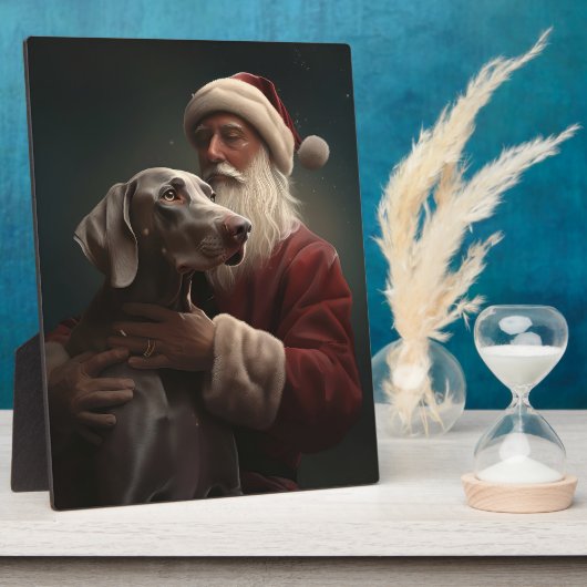 Weimaraner mit Weihnachtsmann Weihnachten Fotoplatte (Seite)