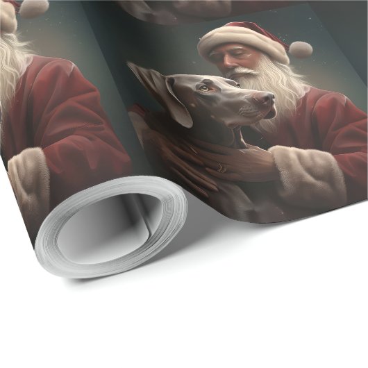 Weimaraner mit Weihnachtsmann Weihnachten Geschenkpapier (Rolleneckpunkt)
