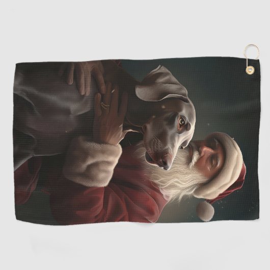 Weimaraner mit Weihnachtsmann Weihnachten Golfhandtuch (Horizontal)