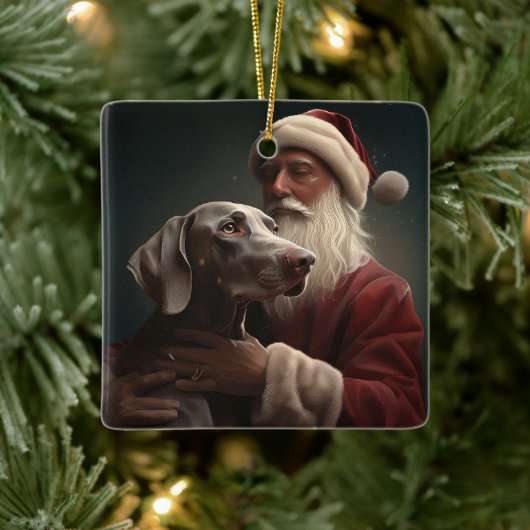Weimaraner mit Weihnachtsmann Weihnachten Keramikornament (Baum)