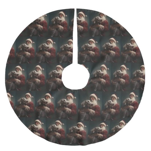 Weimaraner mit Weihnachtsmann Weihnachten Polyester Weihnachtsbaumdecke (Vorderseite)